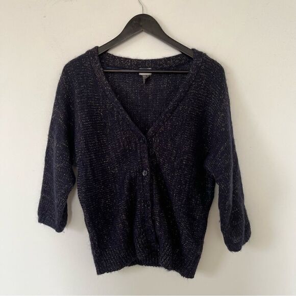 H&M Navy Gold Metallic Wool Blend Cable Knit Cardigan - Picture 7 of 7